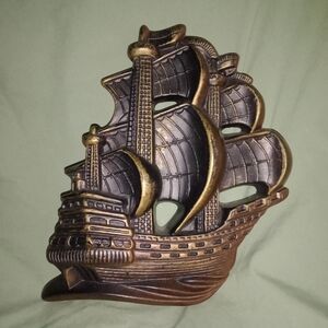Mid Century Chalkware Schooner Sail Ship Boat Wall Decor 1964 Pirate 8"
